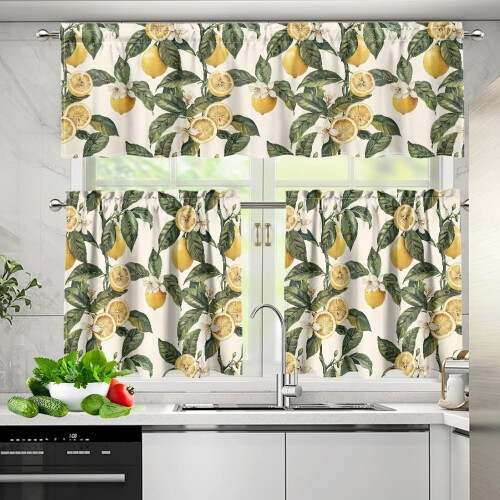 Ensemble de rideaux de cuisine Lemon Tree avec passe-tringle 24 pouces 2