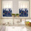 Blue Christmas Kitchen Curtains Set with White Pine and 4