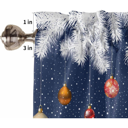 Blue Christmas Kitchen Curtains Set with White Pine and 2