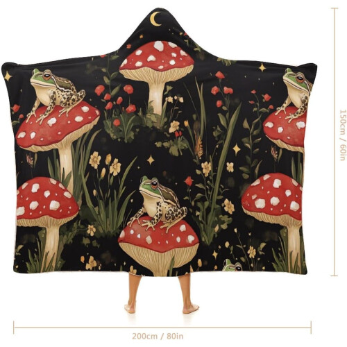 Couverture à capuche fleurie avec crapaud, grenouille, papillon et champignon 1