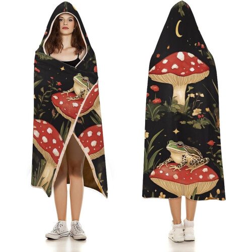 Couverture à capuche fleurie avec crapaud, grenouille, papillon et champignon 2