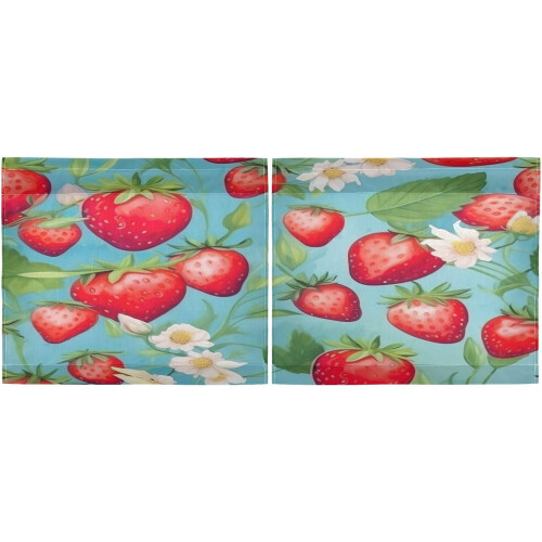 Red Strawberry Fruit Cartoon Kitchen Curtains 36 Inch Short 2