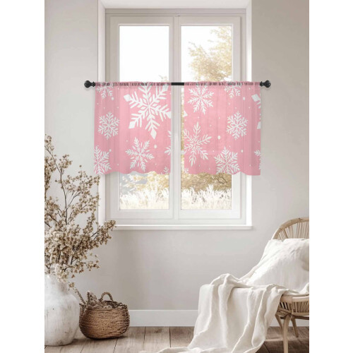 Snowflake Sheer Curtains Pink White 2 Panels 52x45 Rod 2