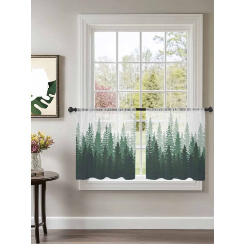Sheer Curtains Green Forest Silhouette 2 Panels 52x54 Inch 1
