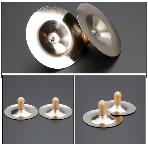 Silver Cymbal with Handle Kids Musical Instrument 2 Pcs 2