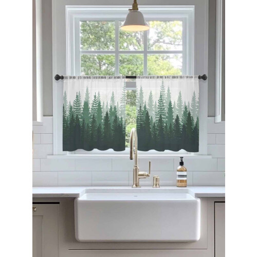 Sheer Curtains Green Forest Silhouette 2 Panels 52x54 Inch 2