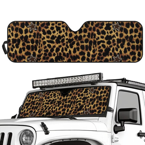 Leopard Print Windshield Sun Shade for Jeep Wrangler JL and 1