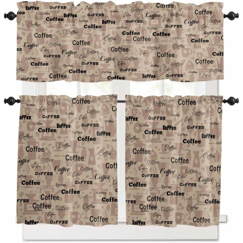 Brown Coffee Kitchen Curtains and Valances Set Rustic 1