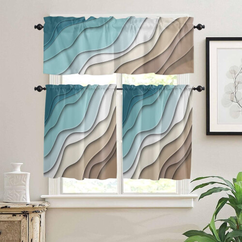 Kitchen Curtains Set Teal Brown Ombre 36 inch 1