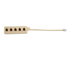 Beige RJ11 6P4C Male Plug to 5 6P2C Female Socket Phone Splitter Adapter