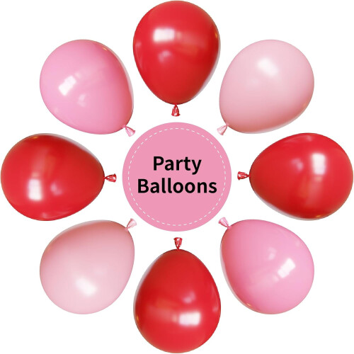 Ensemble de décorations de fête avec ballons rouges et roses 1