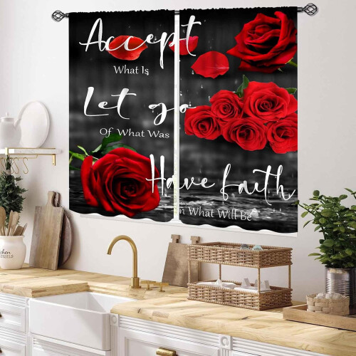 Red Rose Floral Curtains Romantic Quotes Modern Red-Black 2 1