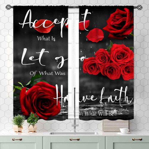Red Rose Floral Curtains Romantic Quotes Modern Red-Black 2 2