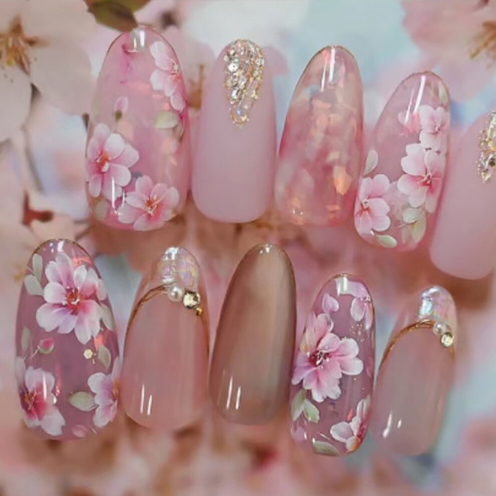 Dachuang Beauty Glitter Pink Cat Eye Fake Nails - Odorless & Comfortable