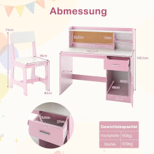 Escritorio y silla para niños con espacio de almacenamiento, MDF rosa