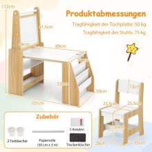 Kindertekentafel en -stoelset met schildersezel, whiteboard en krijtbord