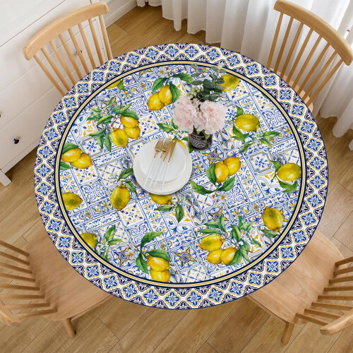 Elastische runde Tischdecke, wasserabweisend, waschbar für 45-54 2