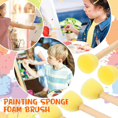 Round Foam Sponge Brushes with Wooden Handle 100 Pcs 1