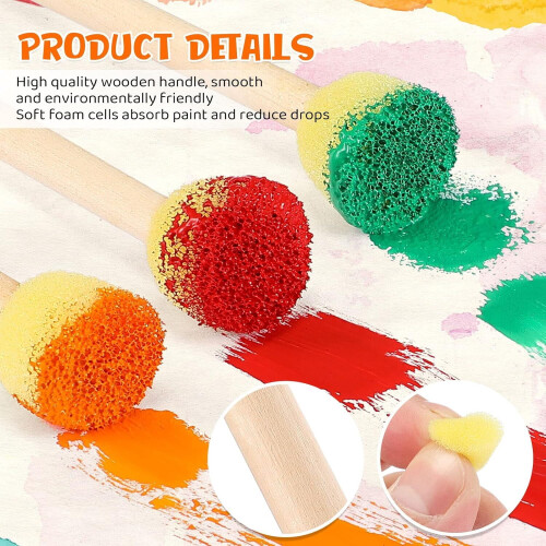 Round Foam Sponge Brushes with Wooden Handle 100 Pcs 2