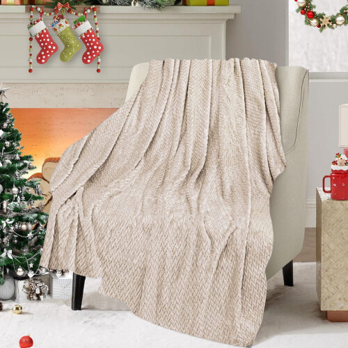 Beige Fleece Throw Blanket Lightweight Soft Microfiber 2