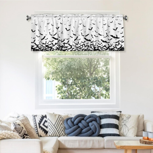Halloween Bat Window Valance Black White 54x18 Inch 2