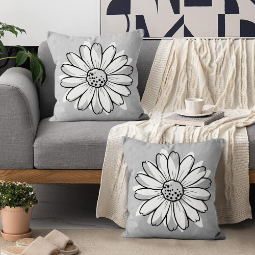 Housses de coussin Daisy grises et blanches 40 x 40 cm (lot de 2) 1