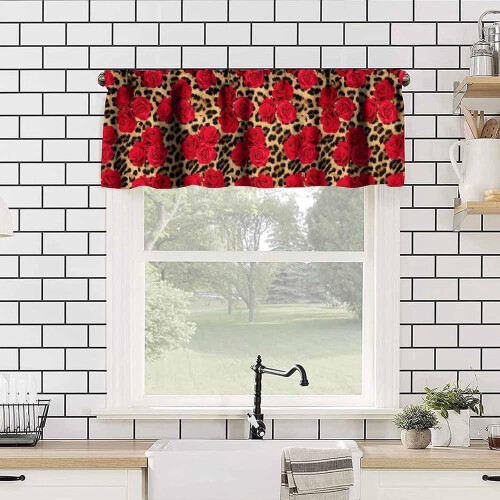 Leopard Valance Curtain with Red Rose and Cheetah Pattern 1