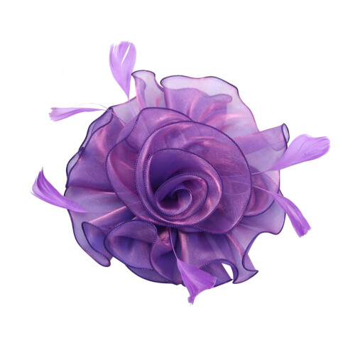 Lila Derby-hårbandsfascinator med blommor i mesh och 2
