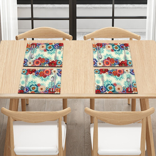 Set de 4 sets de table floraux mandala bohème 11,8 x 17,7 pouces 2