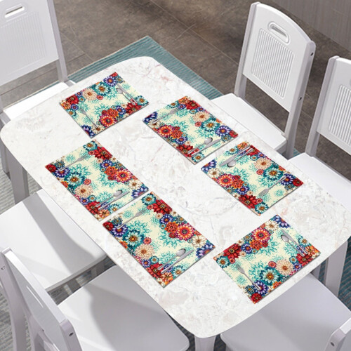 Boho Mandala Floral Placemat Set 6 pcs 11.8x17.7 in 1