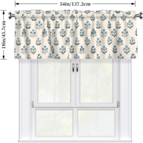 Spring Vintage Blue Floral Kitchen Valance Botanical 1