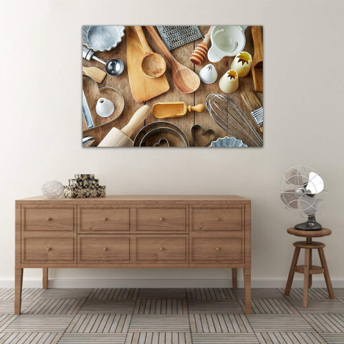 Köksduk med sked, väggkonst, 30x43 cm 2