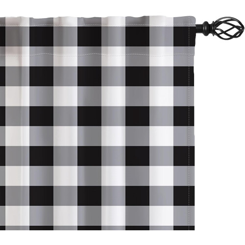 Σετ 3 κουρτινών κουζίνας Buffalo Plaid με μαύρο και άσπρο σκελετό 2