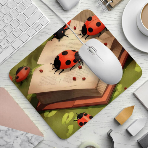 Tappetino per mouse con coccinella e libro, 21x25 cm, con base antiscivolo 1