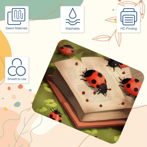 Tappetino per mouse con coccinella e libro, 21x25 cm, con base antiscivolo 2