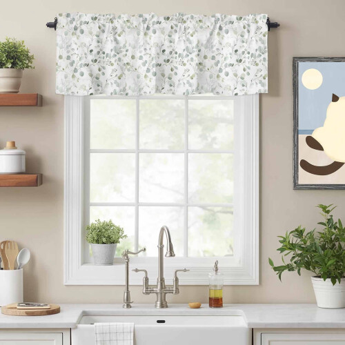 Watercolor Eucalyptus Leaf Valance Rustic Sage Green 1
