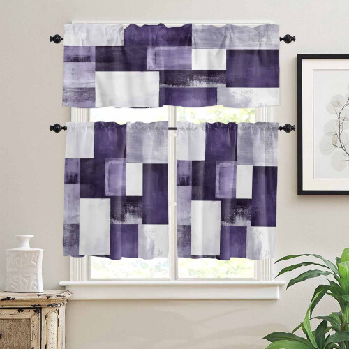 Purple Abstract Kitchen Curtains and Valances Set Modern 1