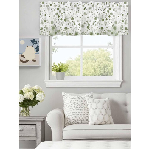 Sage Green Polka Dot Kitchen Valance Rod Pocket 2