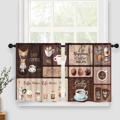 Ensemble cantonnière de café marron rustique 3 pièces 1
