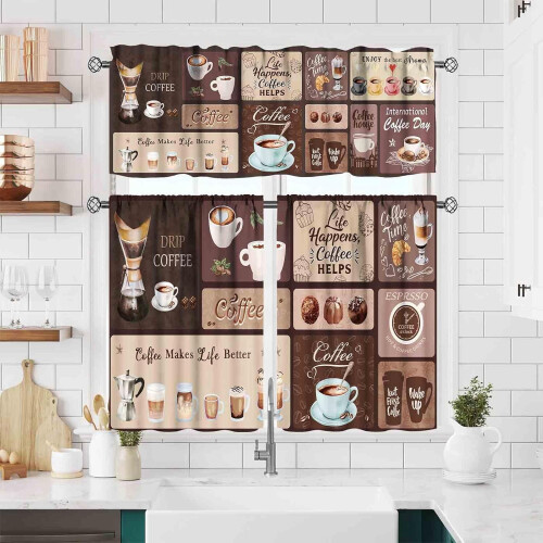 Ensemble cantonnière de café marron rustique 3 pièces 2