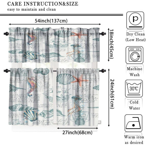 Starfish Kitchen Curtain Set Coastal Seashell Design 3 pcs 1
