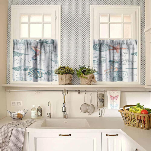 Starfish Kitchen Curtain Set Coastal Seashell Design 3 pcs 2