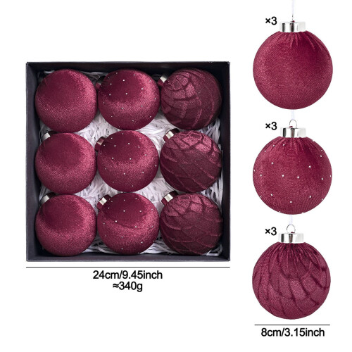 Black Velvet Christmas Ornaments 80mm 9-Pack 1