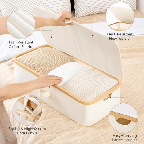 Underbed Storage Box Bamboo Frame 42L Beige 2-Pack 2