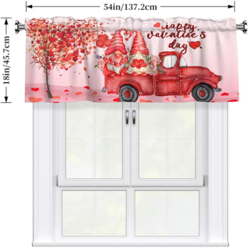 Valentine's Day Kitchen Window Valance Red Heart Gnome 1