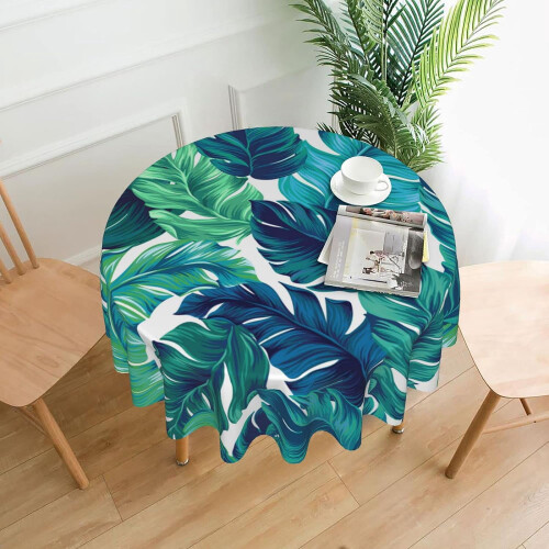 Tropisk rund duk grön hawaiisk palmblad 1
