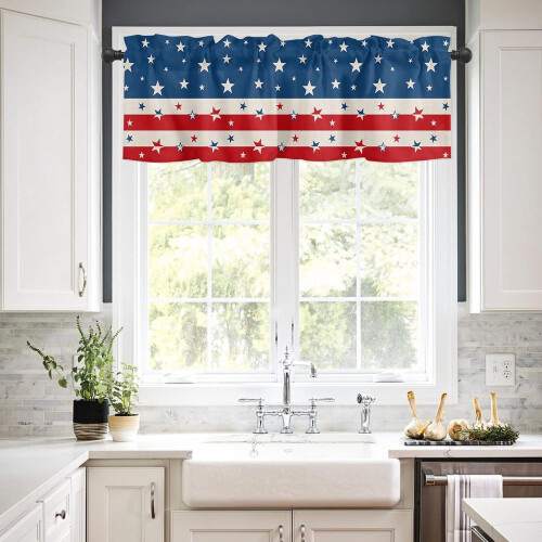 Patriotic Kitchen Curtain Set Red White Blue Stripes 3 pcs 2