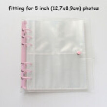 (Transparent Pink,5in)Color Clip Transparent Sparkling 6hole Loose Leaf Album Children Gifts Birthday