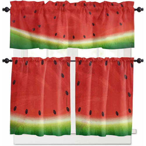 Watermelon Kitchen Curtains Set with Valance 24 inch Red 1