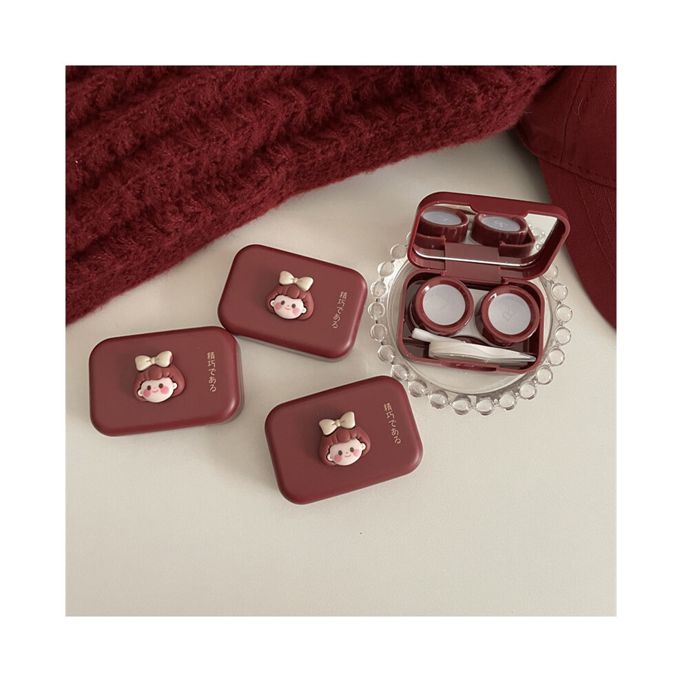 Hue-Grain (Girl) Color Contact Lens Box - Wine Red, Portable B51